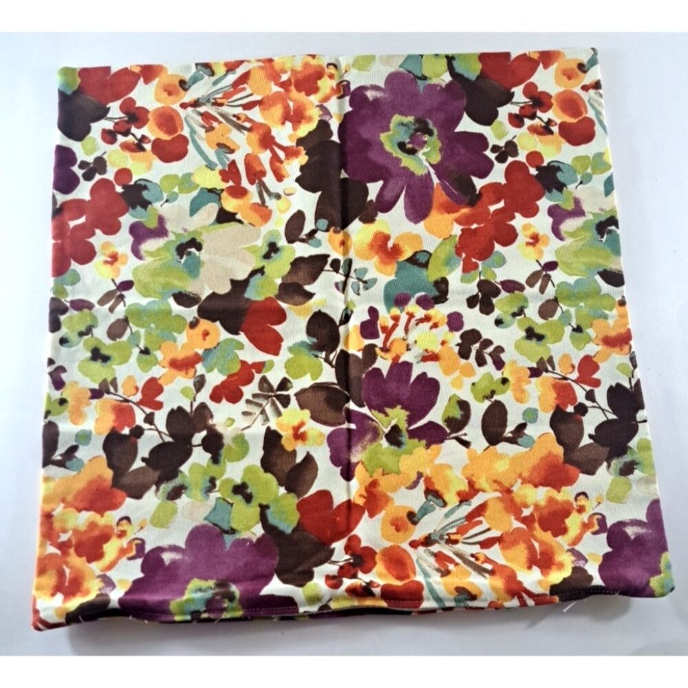 Square Throw Pillow Cover Case Purple Orange Floral Watercolor Zip Closure 16.5" - Picture 1 of 3
